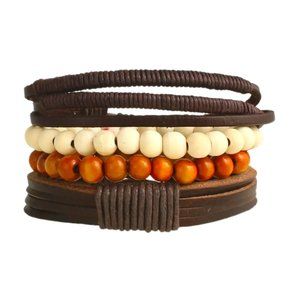 Rustic Leather & Wood Men's Bracelet